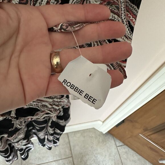 Signature Robbie Bee Dress XL Black Paisley Faux Wrap Stretch Midi Tiered NWT - Picture 8 of 9